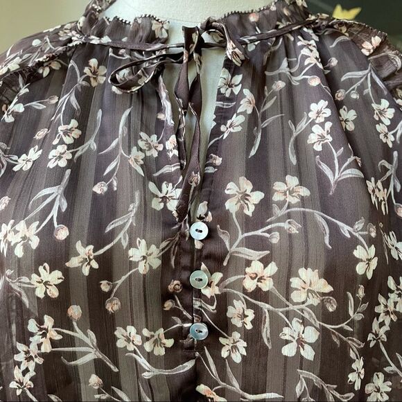 H&M Brown Floral Lightweight Chiffon Top 8 NWT - Picture 4 of 10
